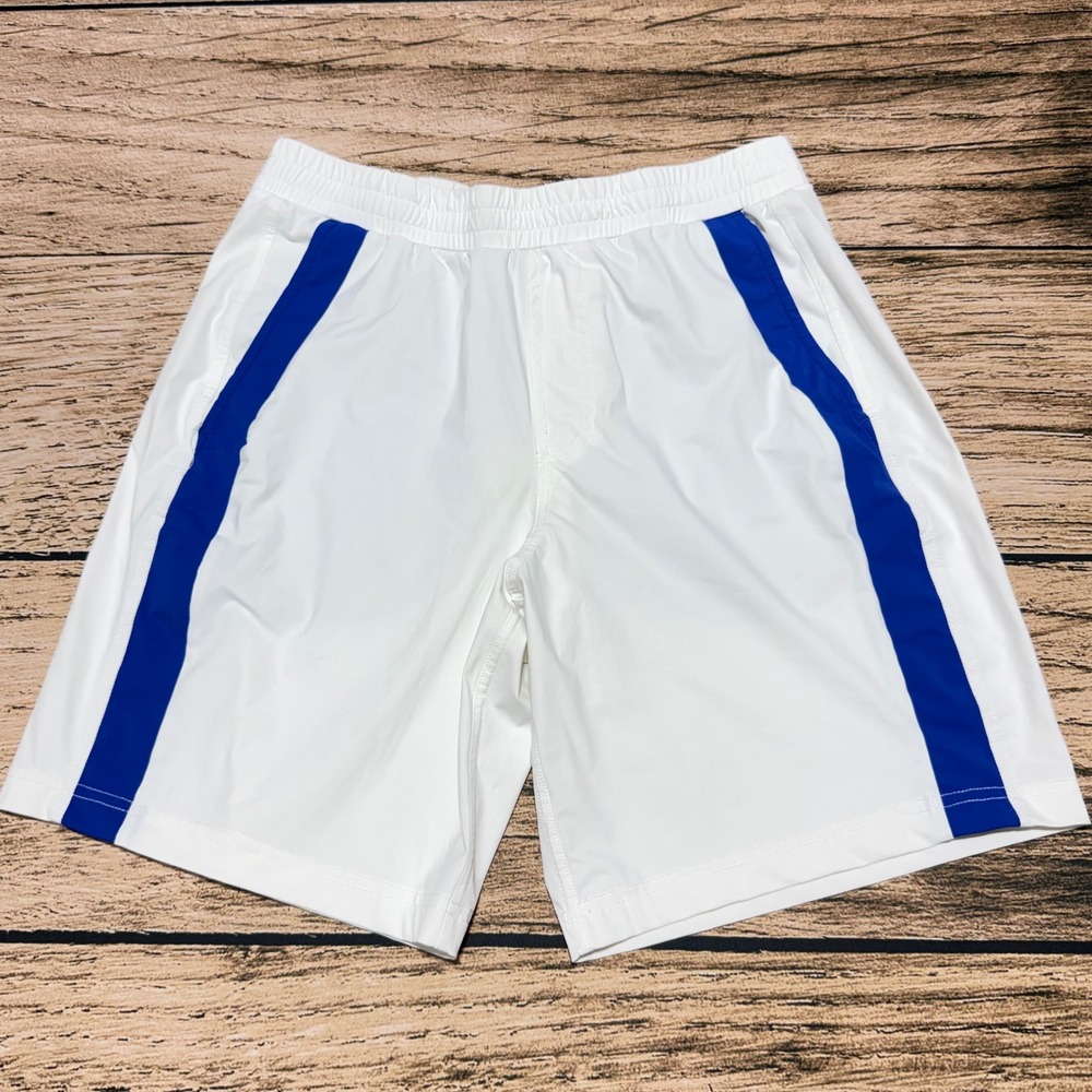 REDVANLY Tennis Shorts Mens Small White Blue Stripe Parnell Tennis Performance